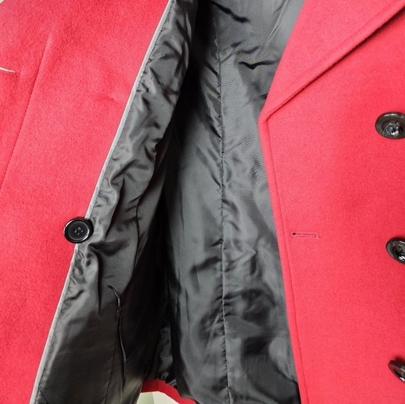 INTL DETAILS Womens RED Double Breasted Pea Coat MEDIUM Removable Hood - Picture 8 of 11